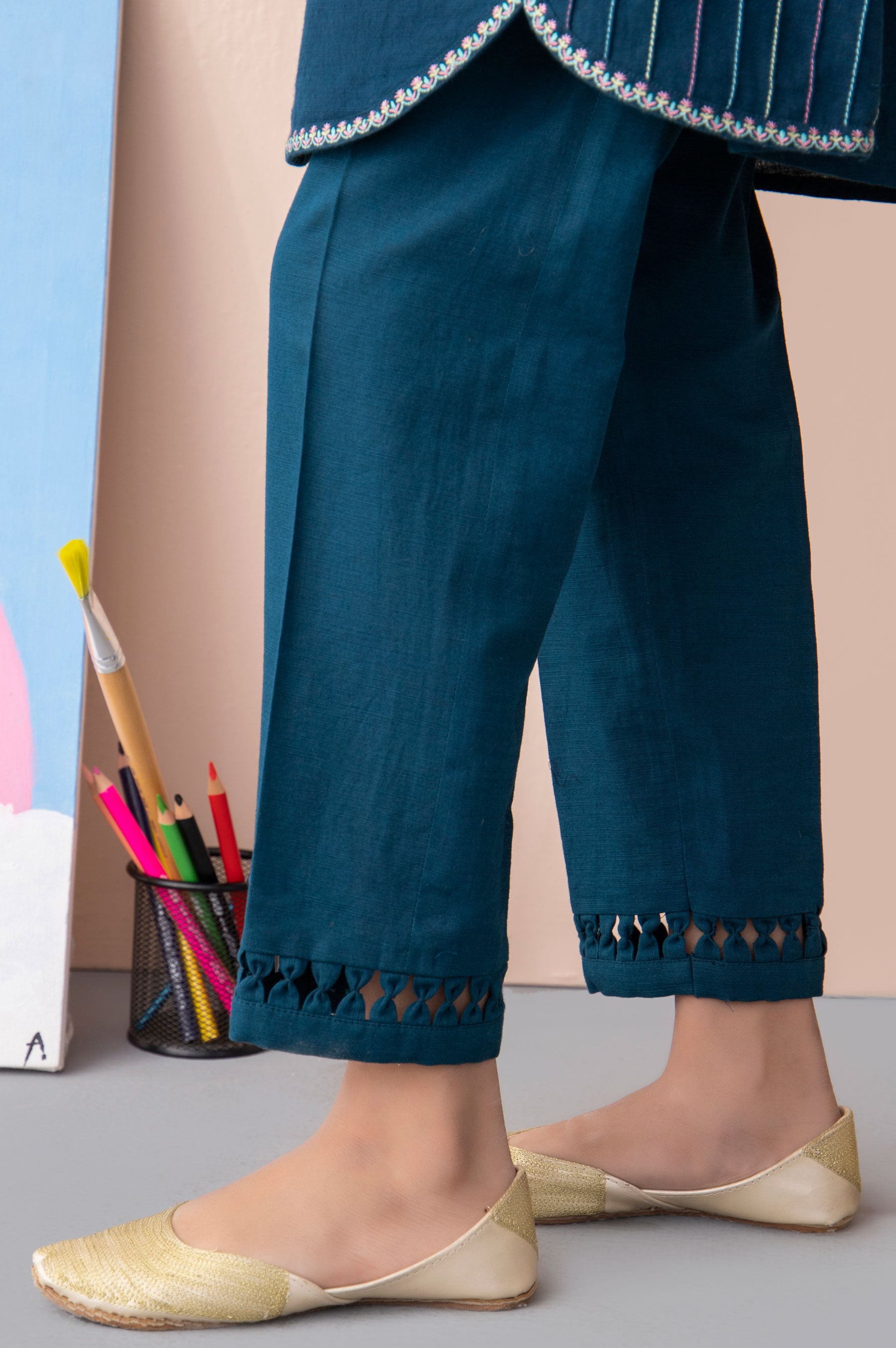 Embellished Khaddar Junior Pant - Moroccan Blue